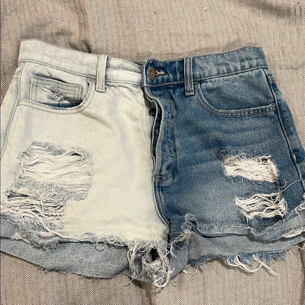 Cello Blue Jean Shorts with Distressed Frayed Hem